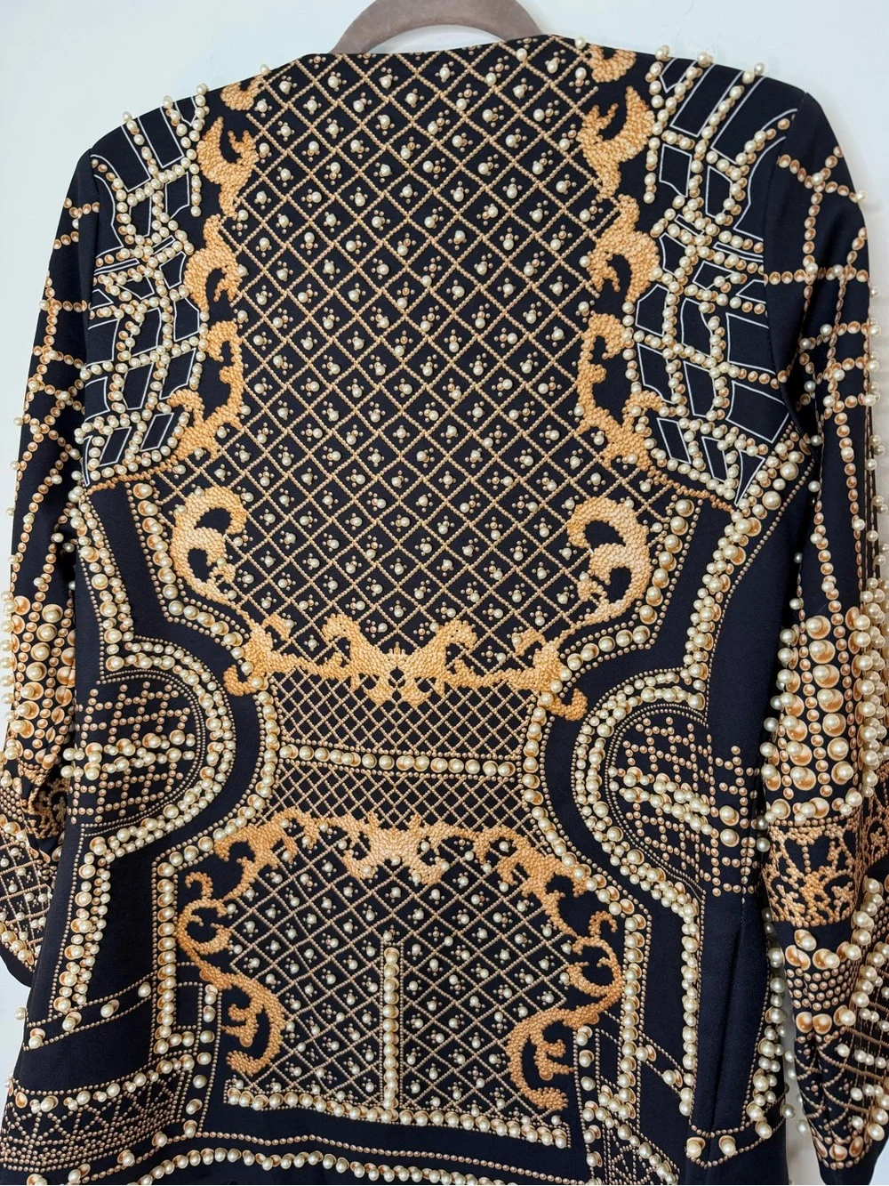 Black and Gold Embellished Open-Front Sweater Jacket woman size Large beaded - Picture 6 of 13